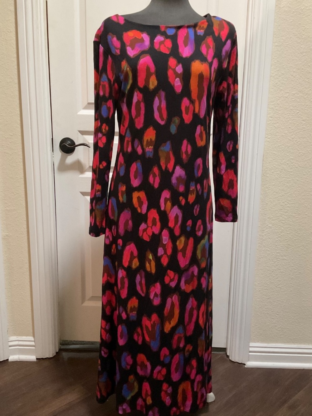Farm Rio Black Iridescent Leopard Print Midi Dress XL - Picture 2 of 8